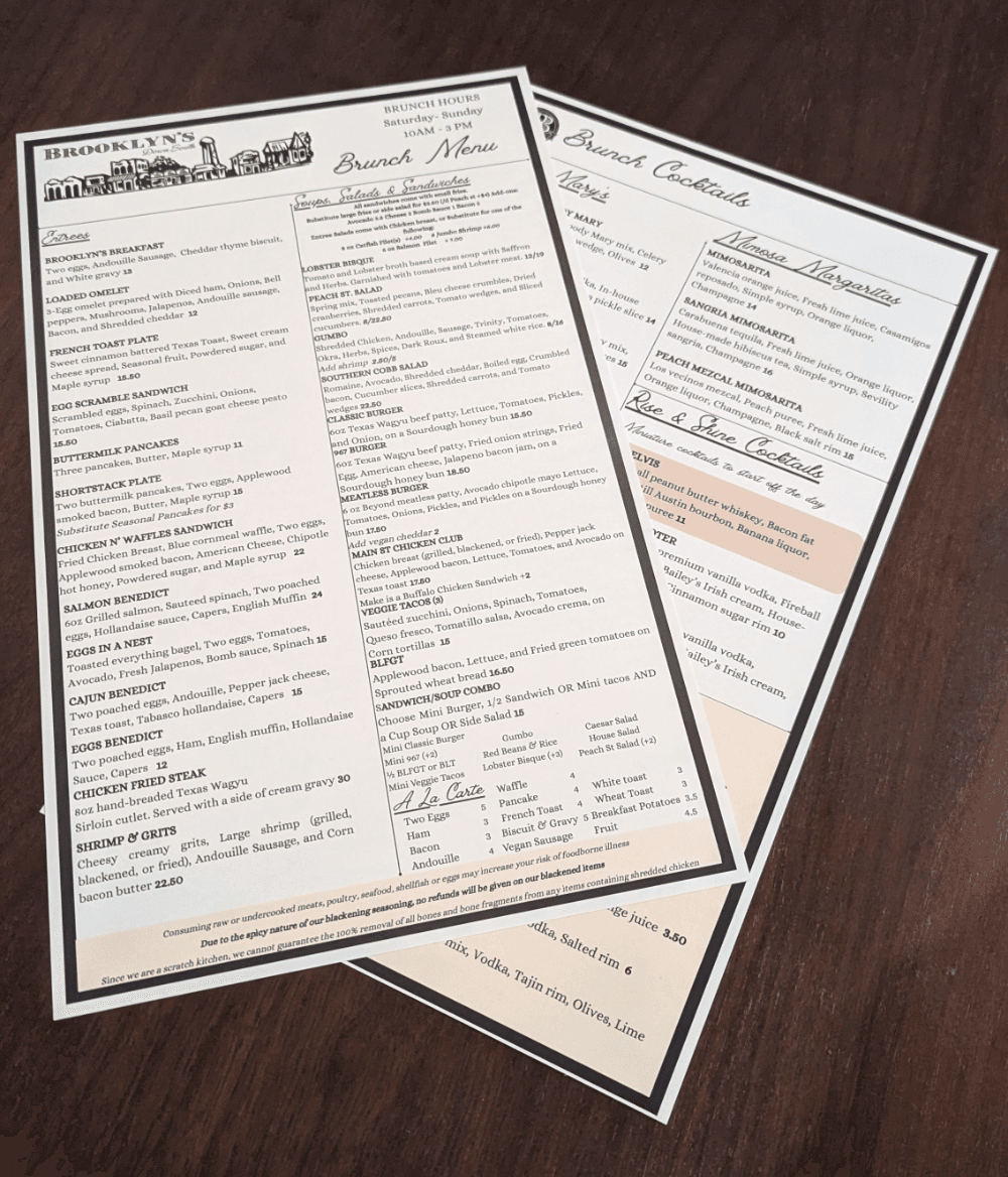 10 mil Waterproof Plastic Menus